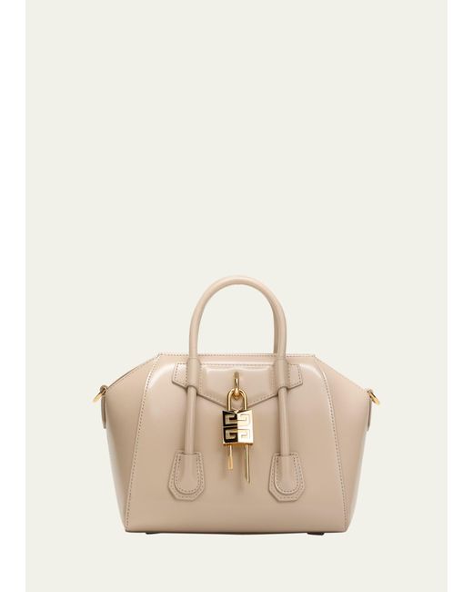 Givenchy Natural Antigona Lock Mini Top Handle Bag In Box Leather