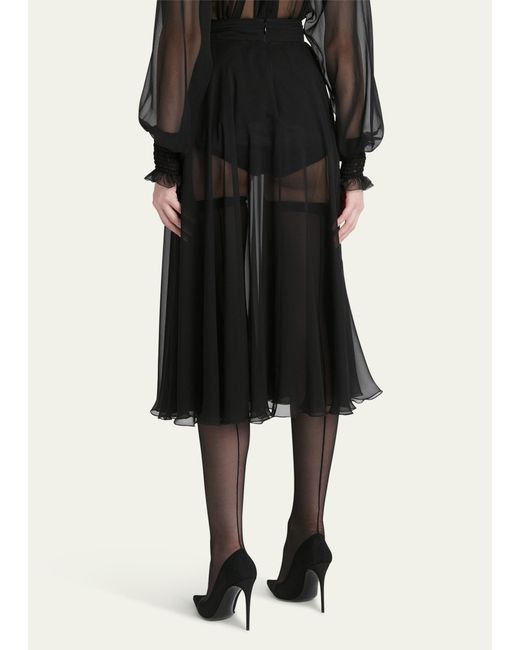 Dolce & Gabbana Black Seta Sheer Chiffon Midi Skirt