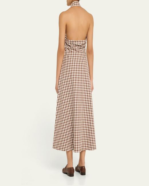Veronica Beard Natural Mackey Button-Front Gingham Midi Dress