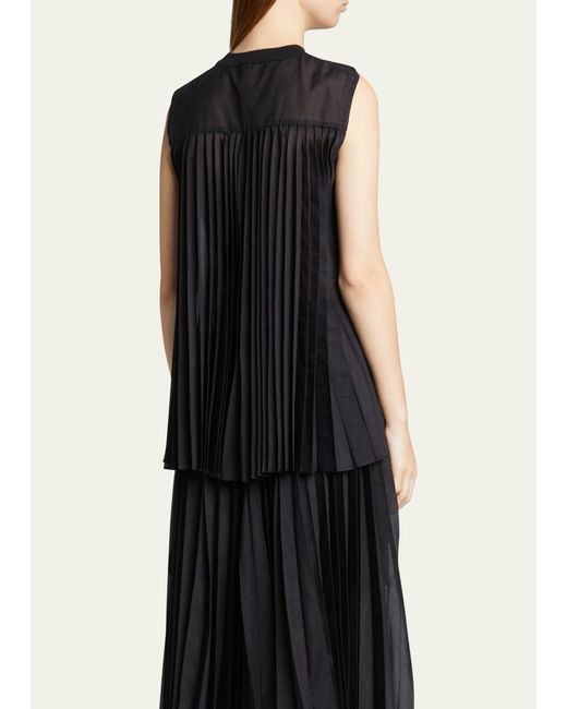 Sacai Black Sl Knit Top With Sheer Pleat