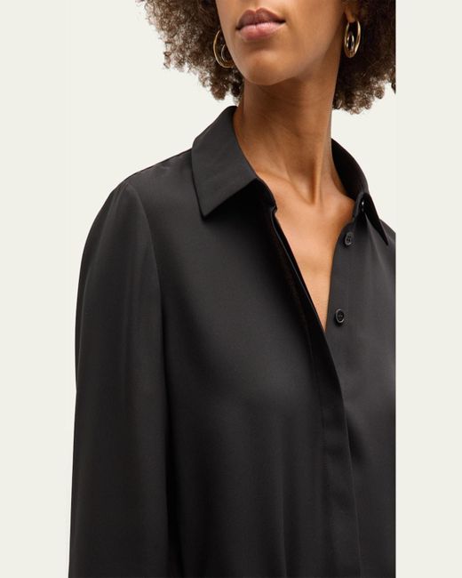 Lafayette 148 New York Blue Scottie Silk Button-Down Blouse