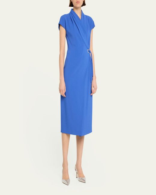 Giorgio Armani Blue Wrap Midi Dress With Tie Detail