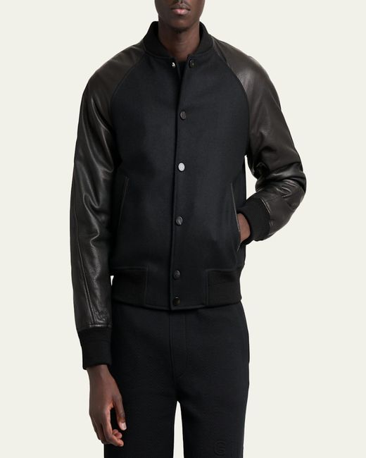 Givenchy Black Mixed Material Wool And Leather Bomber Jacket for men