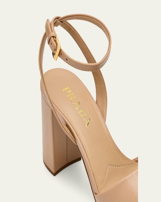 Prada Natural Nappa Triangle Peep-Toe Platform Sandals
