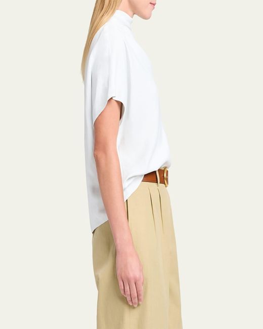 Twp White Draped Mock-Neck Tee