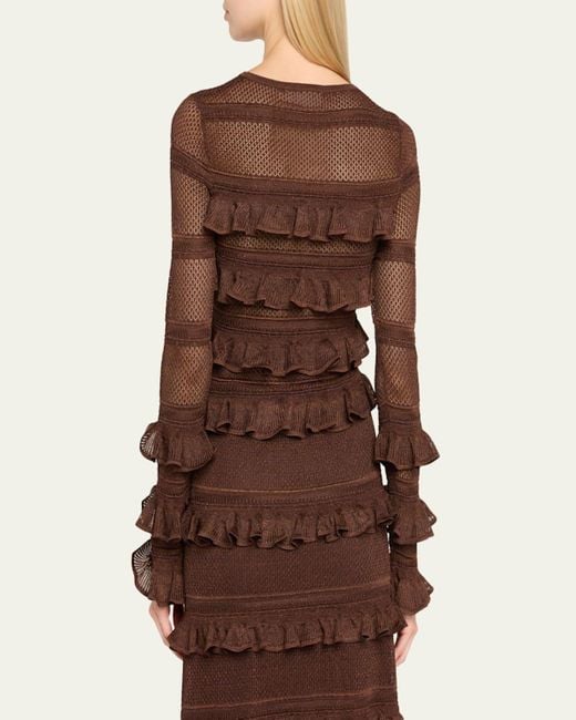 Zimmermann Brown Long-Sleeve Lace Frill Top