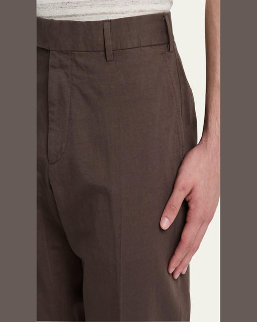 Zegna Brown Cotton-Linen Summer Chino Pants for men