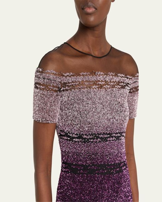 Pamella Roland Blue Signature Sequined Ombre Gown