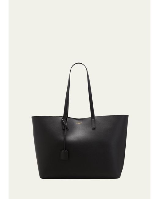 Saint Laurent Black Shopping Bag East-west Tote In Smooth Leather