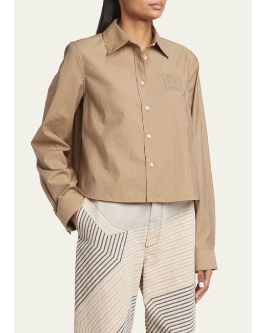 Loewe Natural Anagram Embroidered Button Down Trapeze Blouse