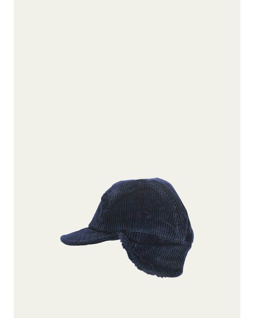 Cableami Blue Corduroy Cap With Fold-down Ear Warmers for men