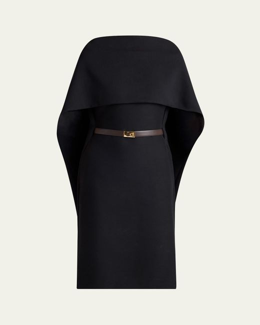 Ferragamo Black V-Back Cape Midi Dress