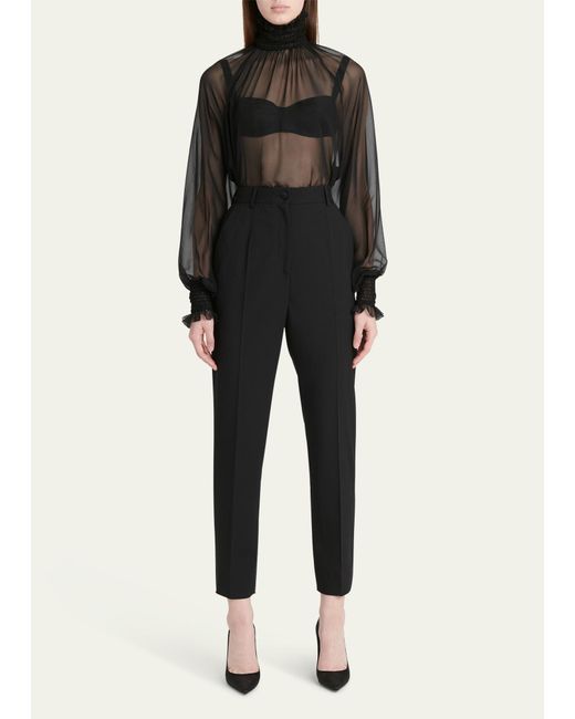 Dolce & Gabbana Black Cropped Straight-leg Wool Pants