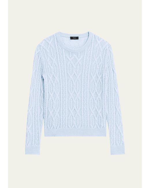 Theory Blue Neo Sag Harbor Linen-blend Cable-knit Sweater
