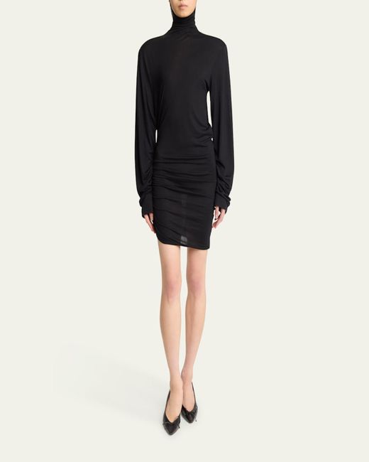 Jacquemus Black La Spallina Turtleneck Ruched Mini Dress