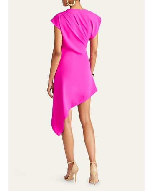 Halston Heritage Pink Perri Pleated Asymmetric Crepe Cady Midi Dress