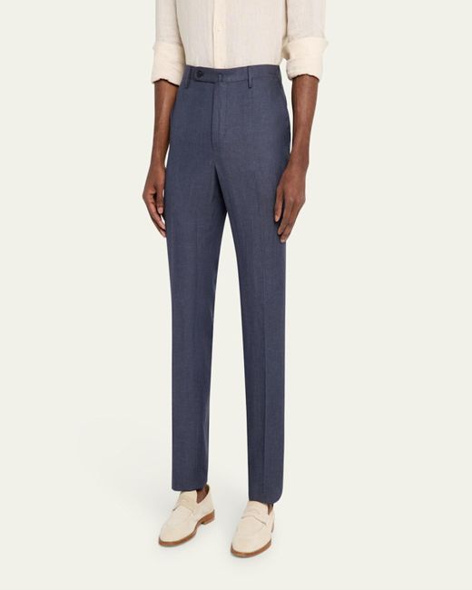 Incotex Blue Flat-Front Luxe Twill Trousers for men
