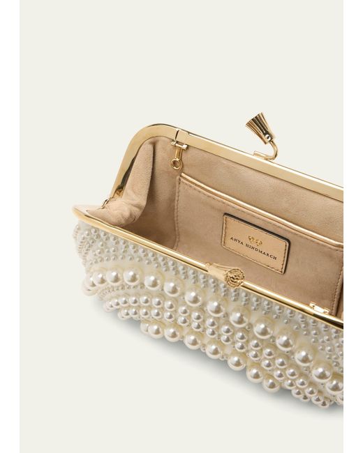 Anya Hindmarch Natural Maud Pearly Embellished Satin Clutch Bag