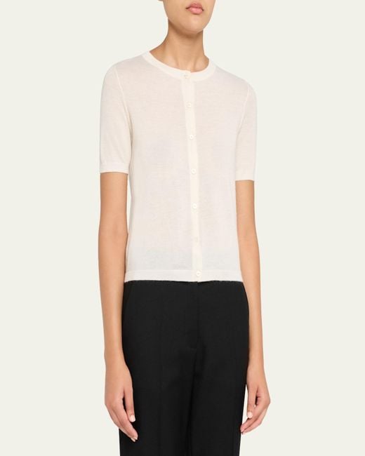 Lisa Yang Natural Charlotte Short-Sleeve Cashmere Cardigan
