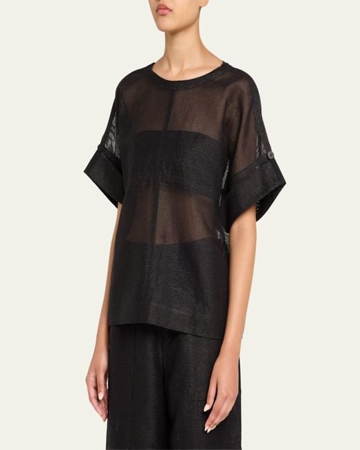 Issey Miyake Black Papyrus Short Sleeve Top