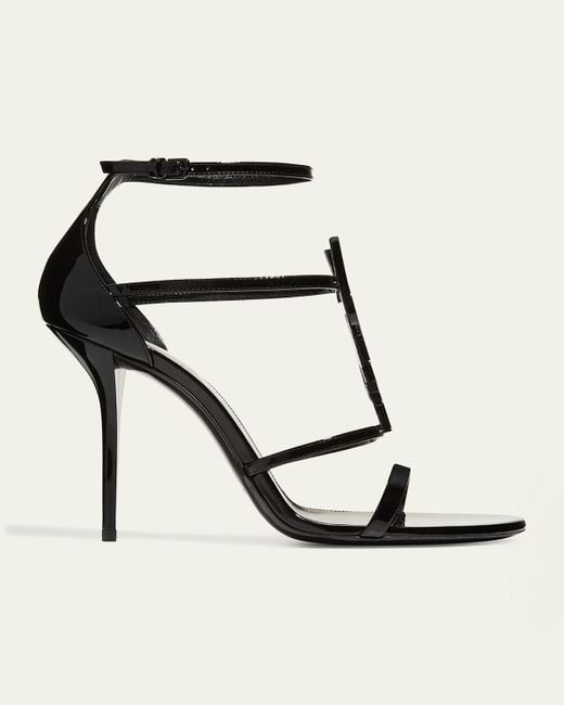 Saint Laurent White Opyum Ysl Patent Ankle-Strap Sandals