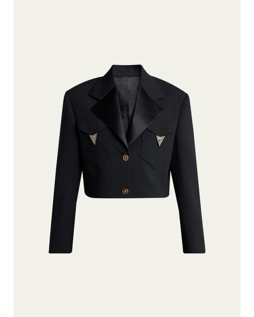 Versace Blue Cropped Informal Wool Jacket