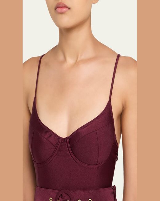 Jonathan Simkhai Red Noa Belted Bustier One-Piece Swimsuit