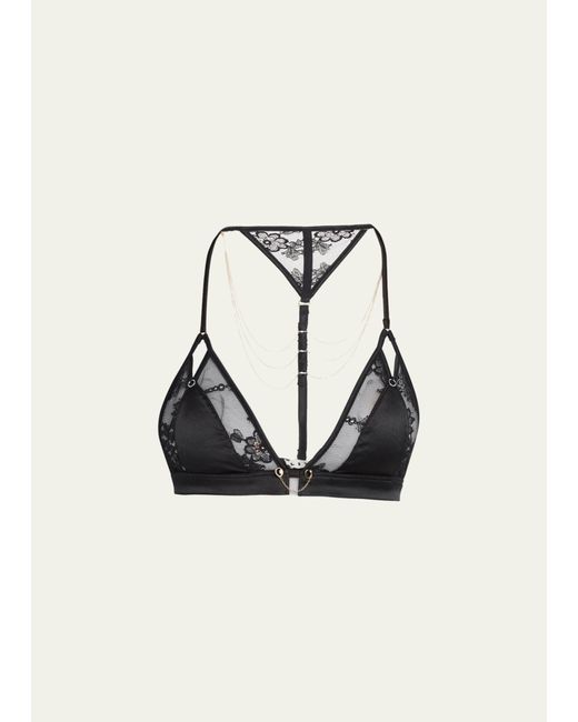 LIVY Black Lilas Chain-embellished Lace & Silk Bralette