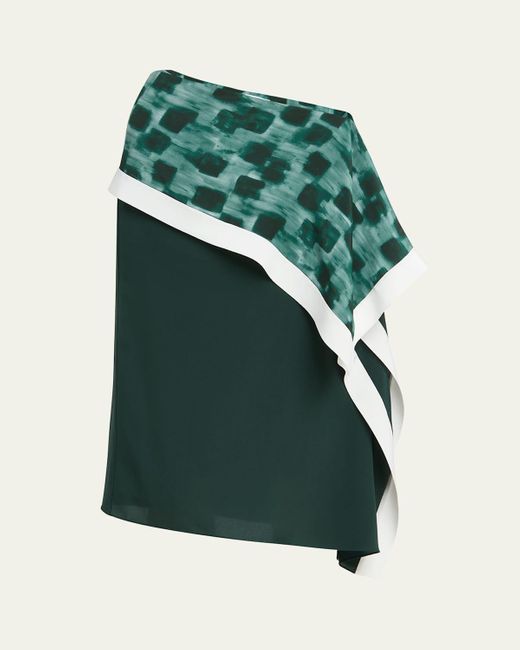 Ferragamo Green Painted Block Asymmetric Silk Skirt
