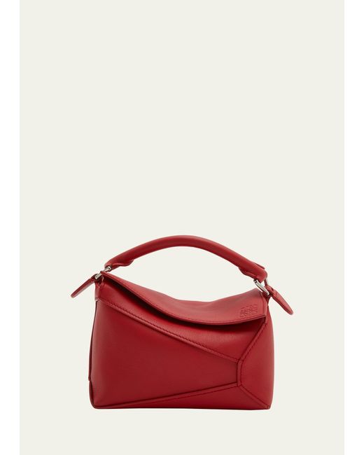 Loewe Red Puzzle Edge Mini Leather Top-handle Bag