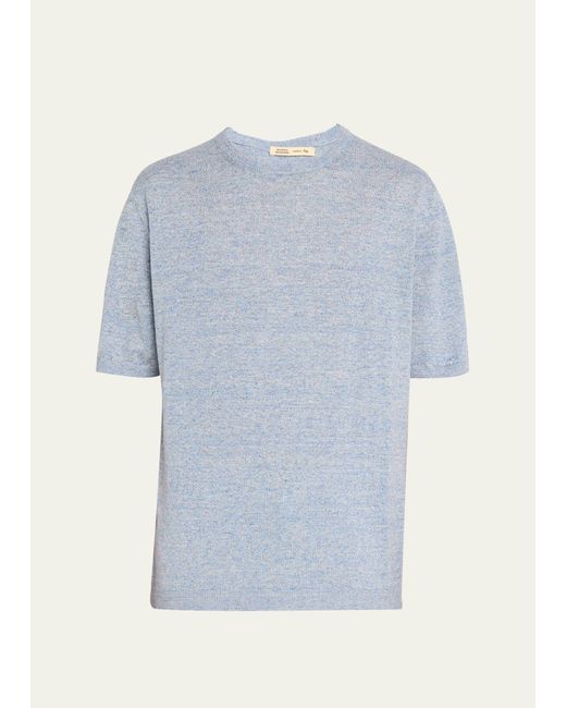 Baldassari Blue Linen Melange Crewneck T-shirt for men