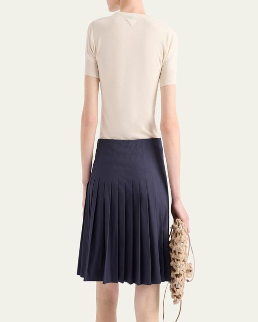 Prada Natural Silk-Cotton Short-Sleeve Sweater