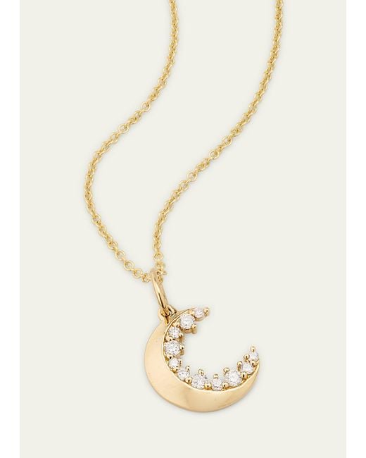 Sydney Evan White 14k Yellow Gold Small Cocktail Diamond Crescent Moon Charm Necklace