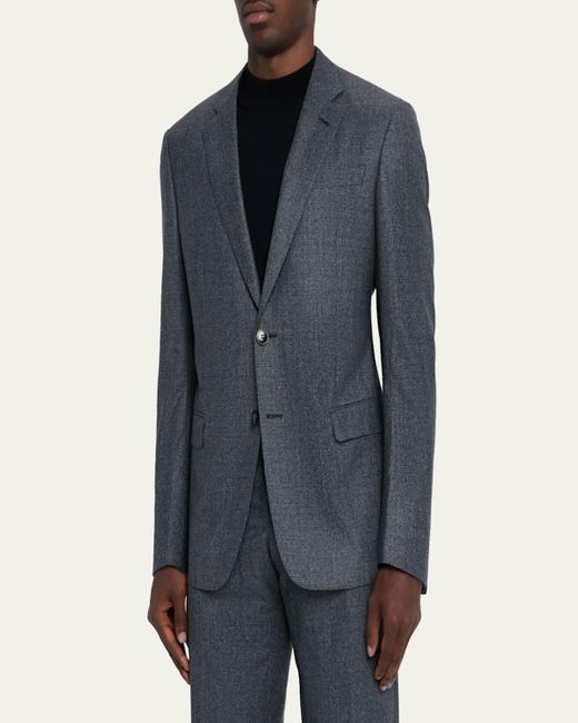 Giorgio Armani Blue Wool Micro-Houndstooth Two-Piece Suit for men