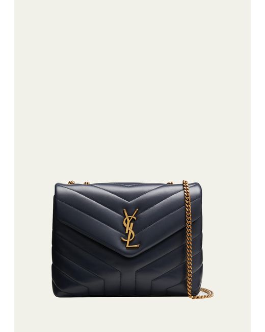 Saint Laurent Blue Loulou Small Ysl Shoulder Bag In Quilted Leather