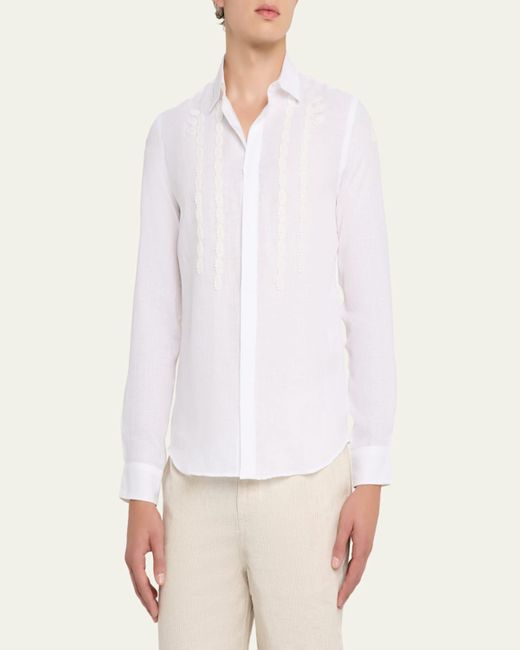 Orlebar Brown White Giles Linen Applique Tailored-Fit Sport Shirt for men