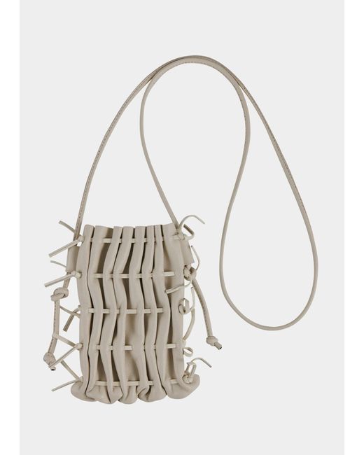 Reike Nen White Plitz Drawstring Leather Crossbody Bag