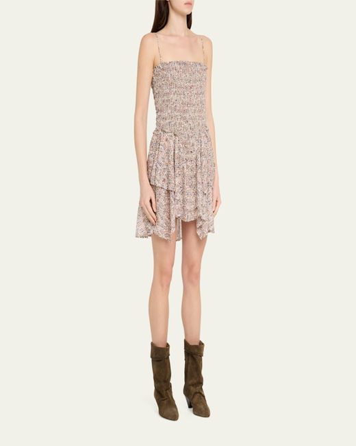 Isabel Marant Natural Anka Smocked Printed Cotton Voile Dress