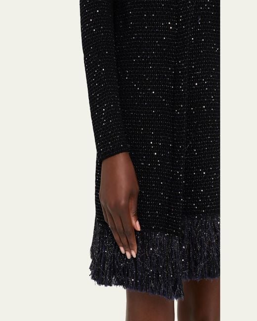 Oscar de la Renta Black Textured Paillette Tweed Fringe Jacket