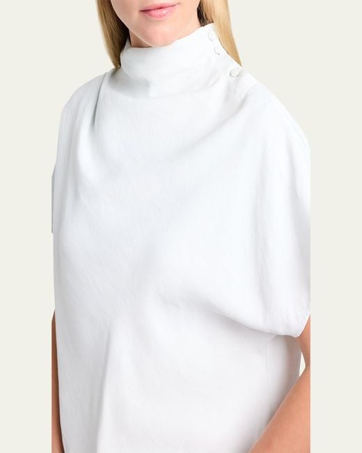 Twp White Draped Mock-Neck Tee