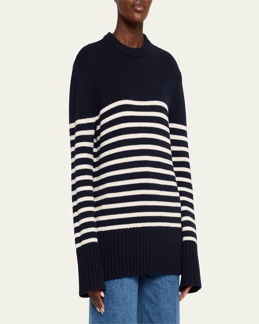 Michael Kors Blue Striped Cashmere Crewneck Sweater