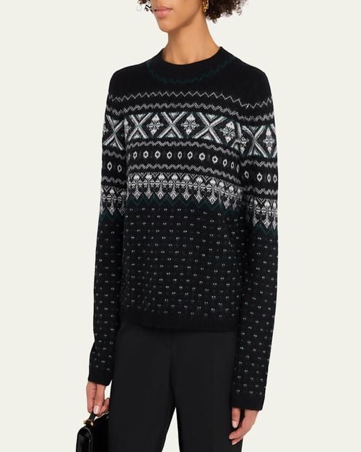 Vince Black Cashmere Fairisle Crewneck Sweater