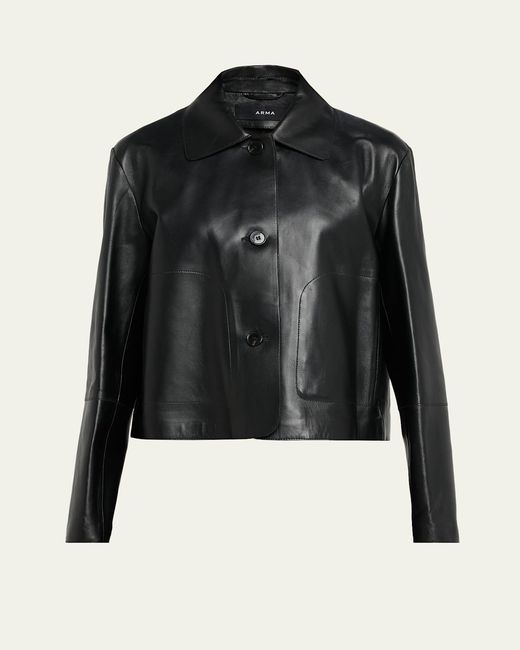 Arma Black Emy Cropped Button-Down Leather Jacket
