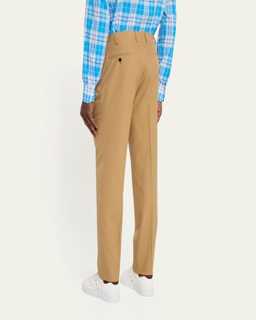 Kiton Natural Flat-Front Twill Pants for men