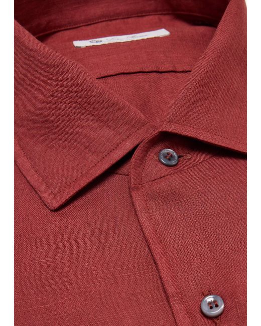 Loro Piana Red Shinano Stripe Linen Casual Button-down Shirt for men