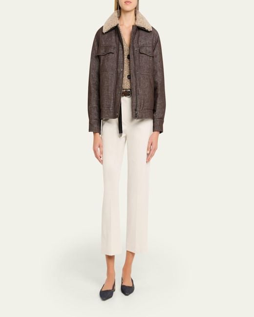 Brunello Cucinelli Brown Sparkling Wool-Blend Padded Jacket With Removable Shearling Collar
