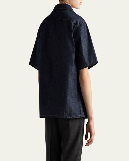 Prada Blue Raw Denim Pocket Short-Sleeve Shirt for men