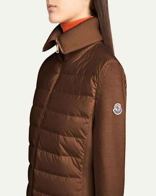 Moncler Brown Padded Wool Zip-Up Cardigan