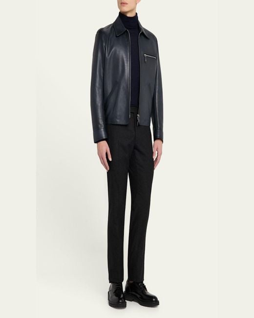 Berluti Blue Full-Zip Leather Jacket for men