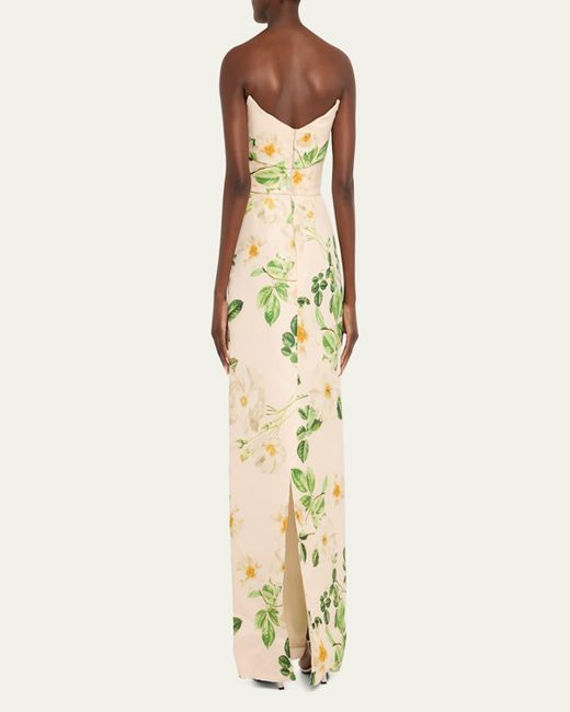 Monique Lhuillier Metallic Floral-Print Draped Strapless Gown